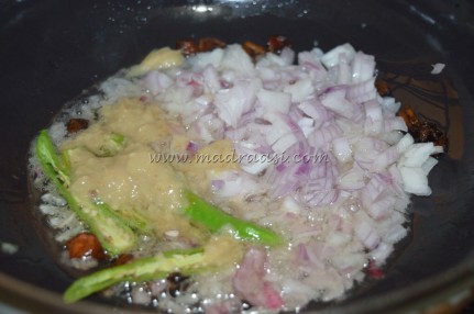 Spices, onions and ginger-garlic paste getting cooked