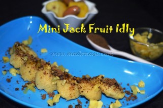 Jack fruit Idly with minced jack fruit and powdered palm jaggery topping