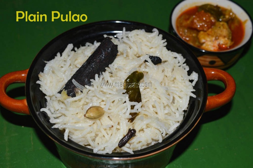 Plain pulao recipe, image of plain pulav, plain pulav picture, pulao image, pulav image, pulav recipe with step by step pictures, how to make plain pulao, basic pulav recipe, tamil nadu food, Indian food, Indian recipe, food image, basmathi rice image, basmathi rice picture, madraasi, immadraasi, recipe, recipes,